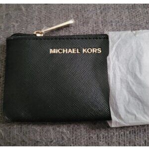 Brand New Michael Kors Jet Set Black Coin purse or Card Wallet With Gold Accents